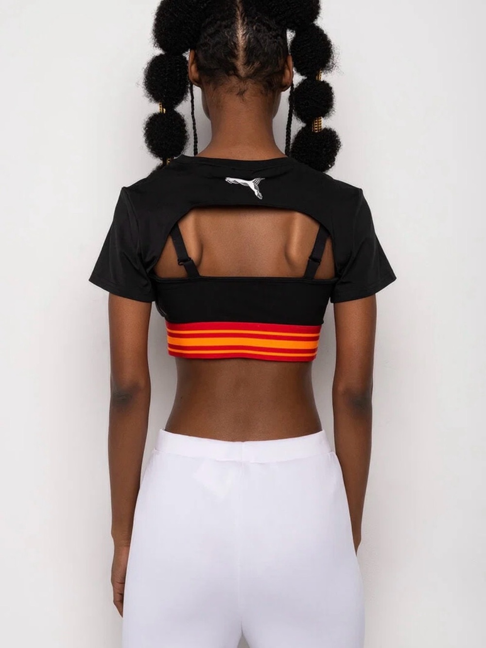 Puma Black Sports Bra with Red and Orange Stripe Band